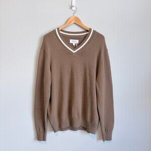 Hudson North V-Neck Sweater Cotton Preppy Old Money Brown Men's Size Large